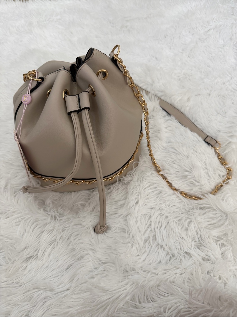 Taupe Bucket Bag with Gold Chain Details - NWT